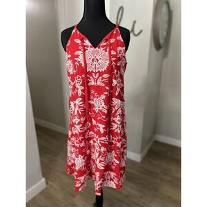 Westport Halter Dress‎ Red Floral Embroidered Short Swing Drawstring Size Small